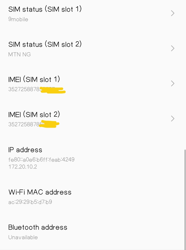 Checking IMEI from Settings